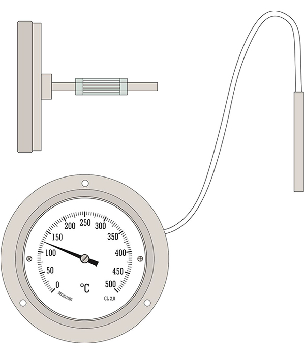 TERMOMETRO PER FORNO A LEGNA 500° 60 MM SONDA CM 10 15 20 30 CON MOLLA  27802/V